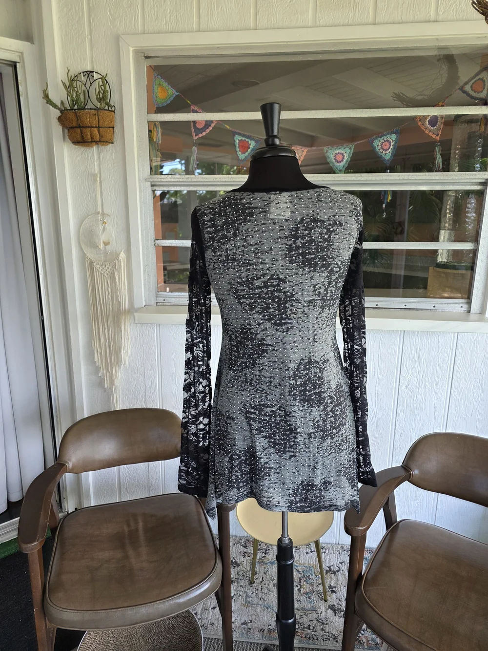 Vintage Y2K Vocal Bling Baddie Black and Gray Long Sleeve Tee Lace Indie Sleeze